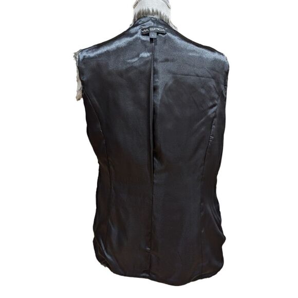 LIKE NEW VIA SPIGA Women's Faux Fur Zip Up Vest Faux Leather Trim Size L - Picture 8 of 11